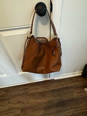 Michael Kors Cognac Leather Shoulder Hobo with Gold Hardware